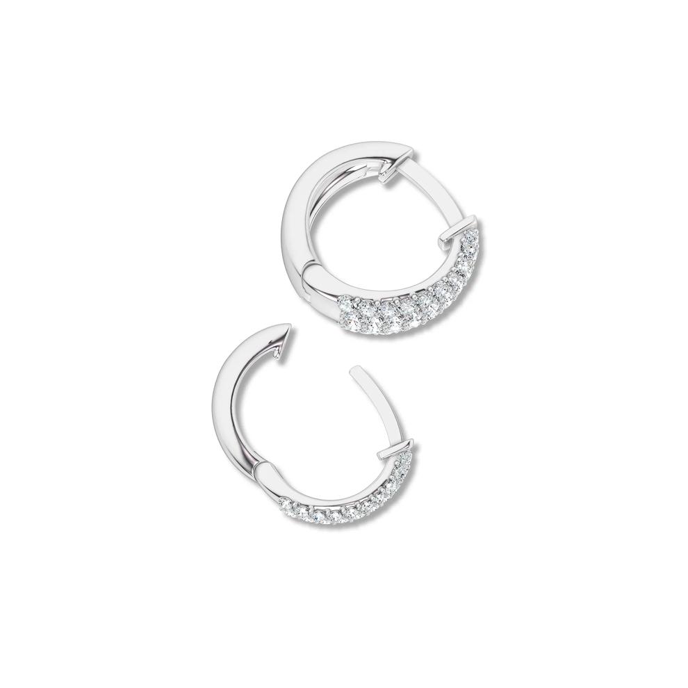 Diamond Pav&eacute; Graduated Huggie Hoop Earrings in 10K White Gold (3/8 ct. tw.) – Image 2 of 3