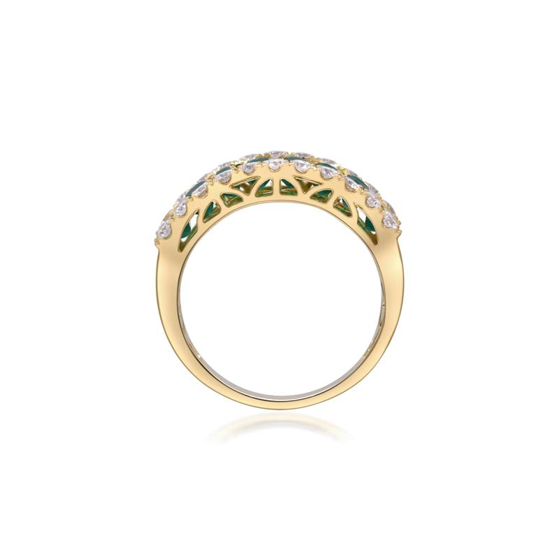 Emerald and Diamond Three-Row Ring in 14K Yellow Gold &#40;3/4 ct. tw.&#41; – Image 2 of 4