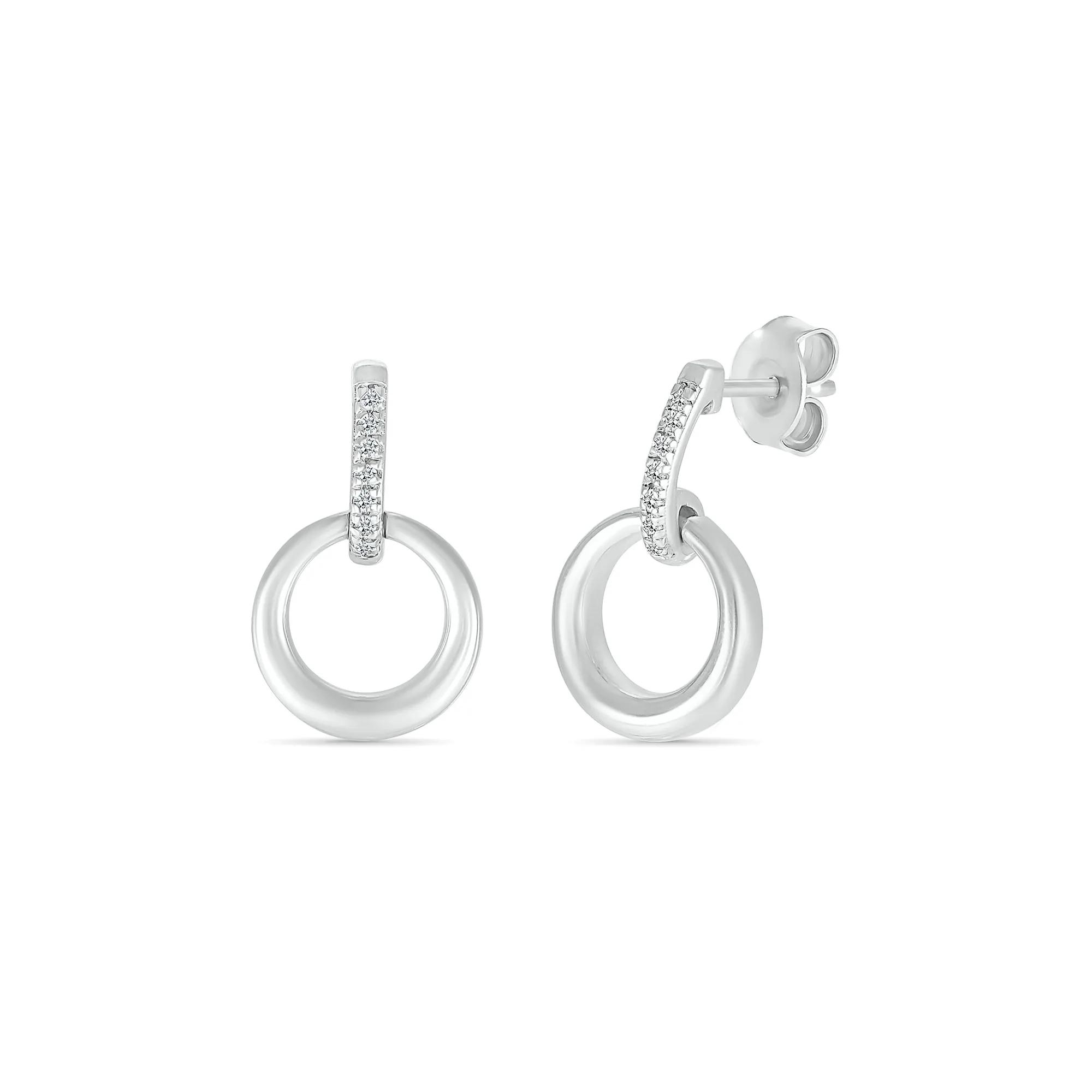 Diamond Accent Mini Door Knocker Earrings in Sterling Silver