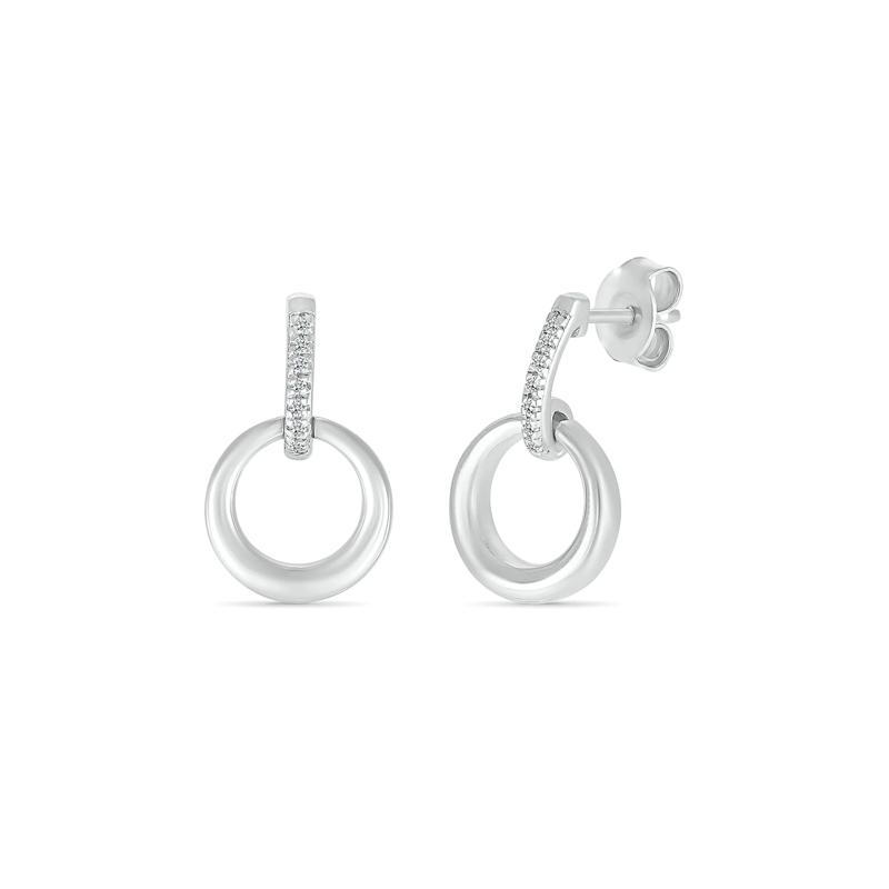 Diamond Accent Mini Door Knocker Earrings in Sterling Silver – Image 1 of 3