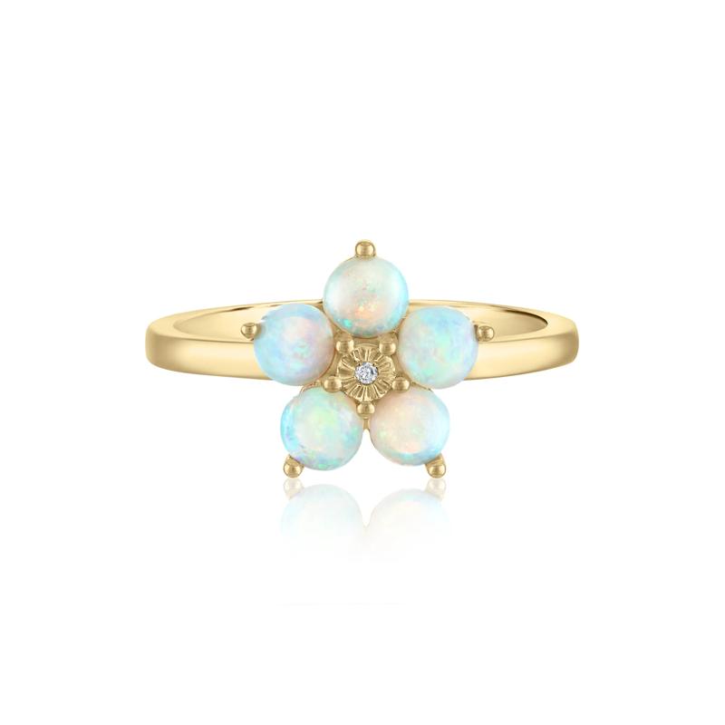Opal &amp; Diamond Accent Flower Ring in 14K Yellow Gold – Image 1 of 3