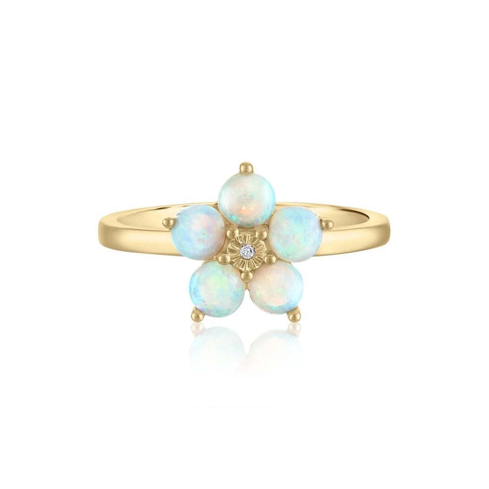 Opal &amp; Diamond Accent Flower Ring in 14K Yellow Gold – Image 1 of 3