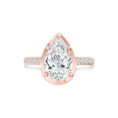 Ezra Lab Grown Diamond Pear-Shaped Center Engagement Ring in 14K Rose Gold (3 3/4 ct. tw.)