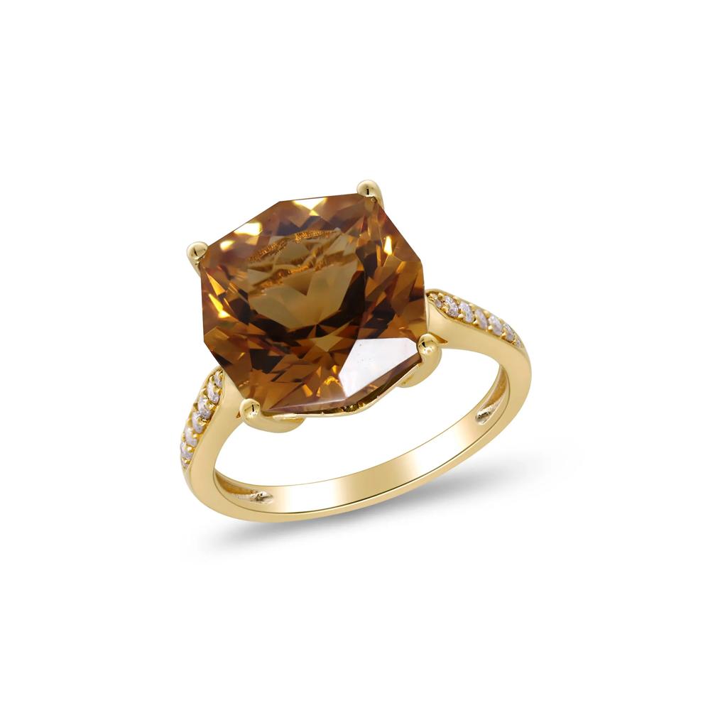 Citrine &amp; Diamond Cocktail Ring in 10K Yellow Gold (1/8 ct. tw.) – Image 4 of 4
