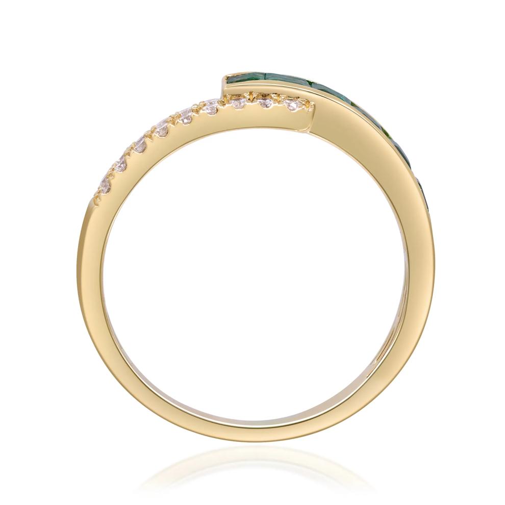 Princess-Cut Emerald &amp; Round Diamond Bypass Ring in 10K Yellow Gold (1/7 ct. tw.) – Image 2 of 5