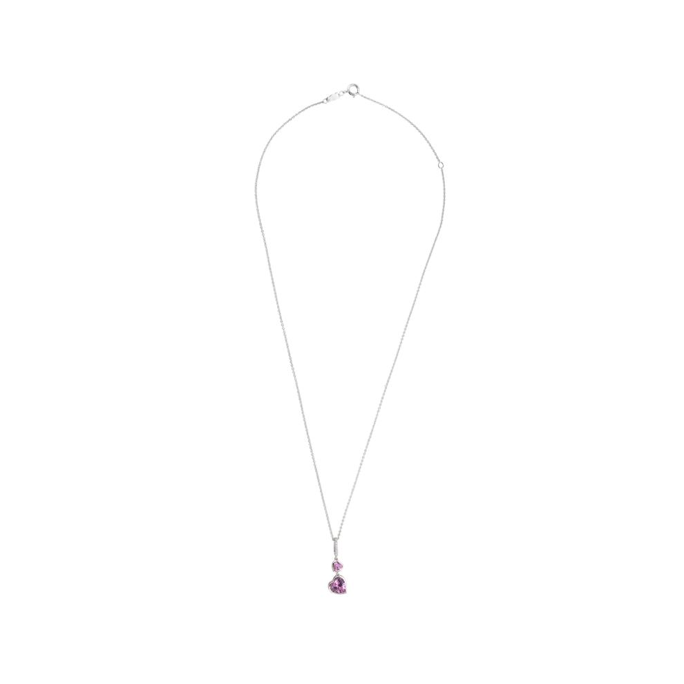 Lab-Created Pink Sapphire &amp; Diamond Accent Two-Heart Drop Pendant Necklace in Sterling Silver – Image 2 of 4