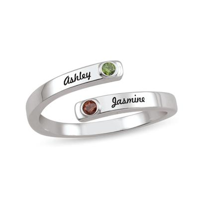 Personalized Engravable Gemstone Bypass Ring