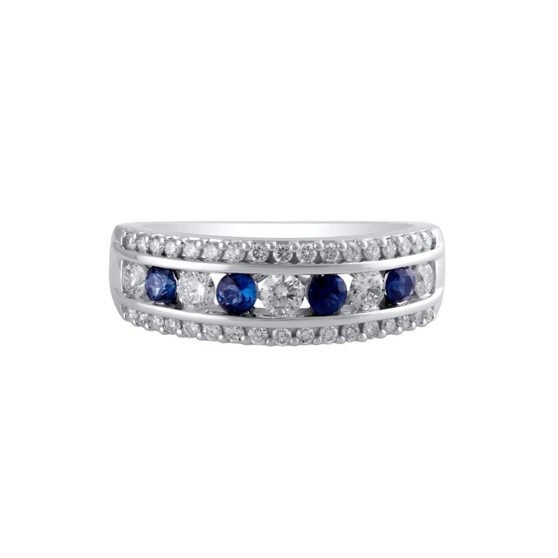 Blue Sapphire &amp; Diamond Anniversary Band in 14K White Gold &#40;5/8 ct. tw.&#41; – Image 1 of 1