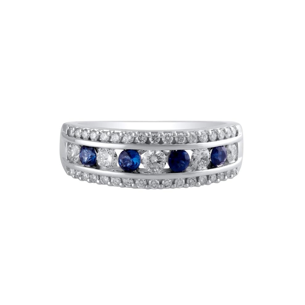 Blue Sapphire &amp; Diamond Anniversary Band in 14K White Gold (5/8 ct. tw.) – Image 1 of 1