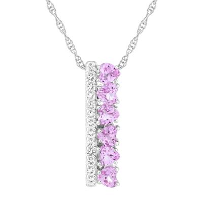 Lab-Created Pink & White Sapphire Double Row Necklace in Sterling Silver