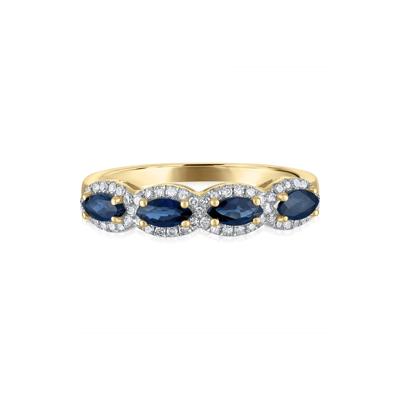 Blue Sapphire & Diamond Halo Band Ring in 14K Yellow Gold (1/4 ct. tw.)