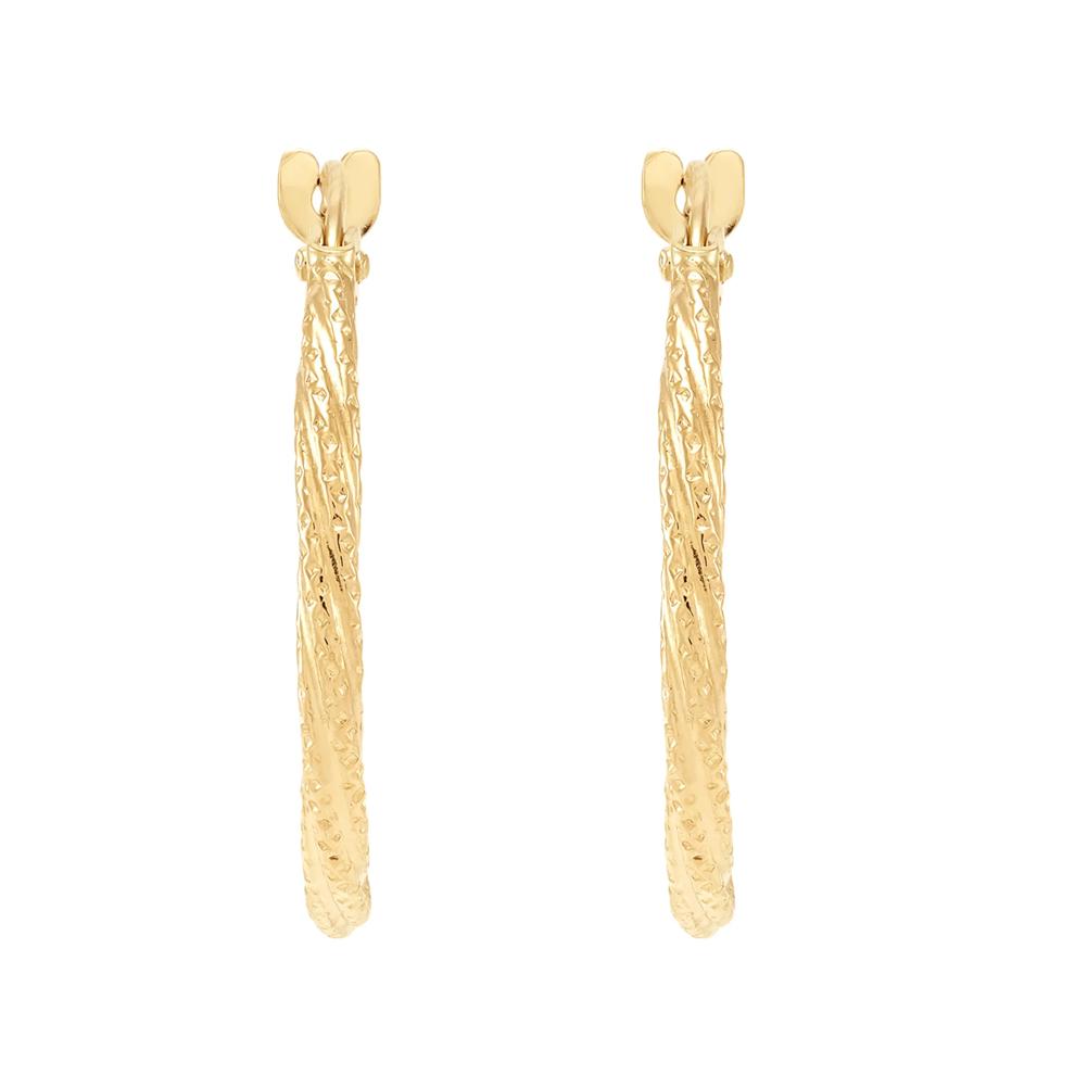 Polished Round Twisted Tube Hoop Earrings in 14K Yellow Gold, 16MM – Image 3 of 3