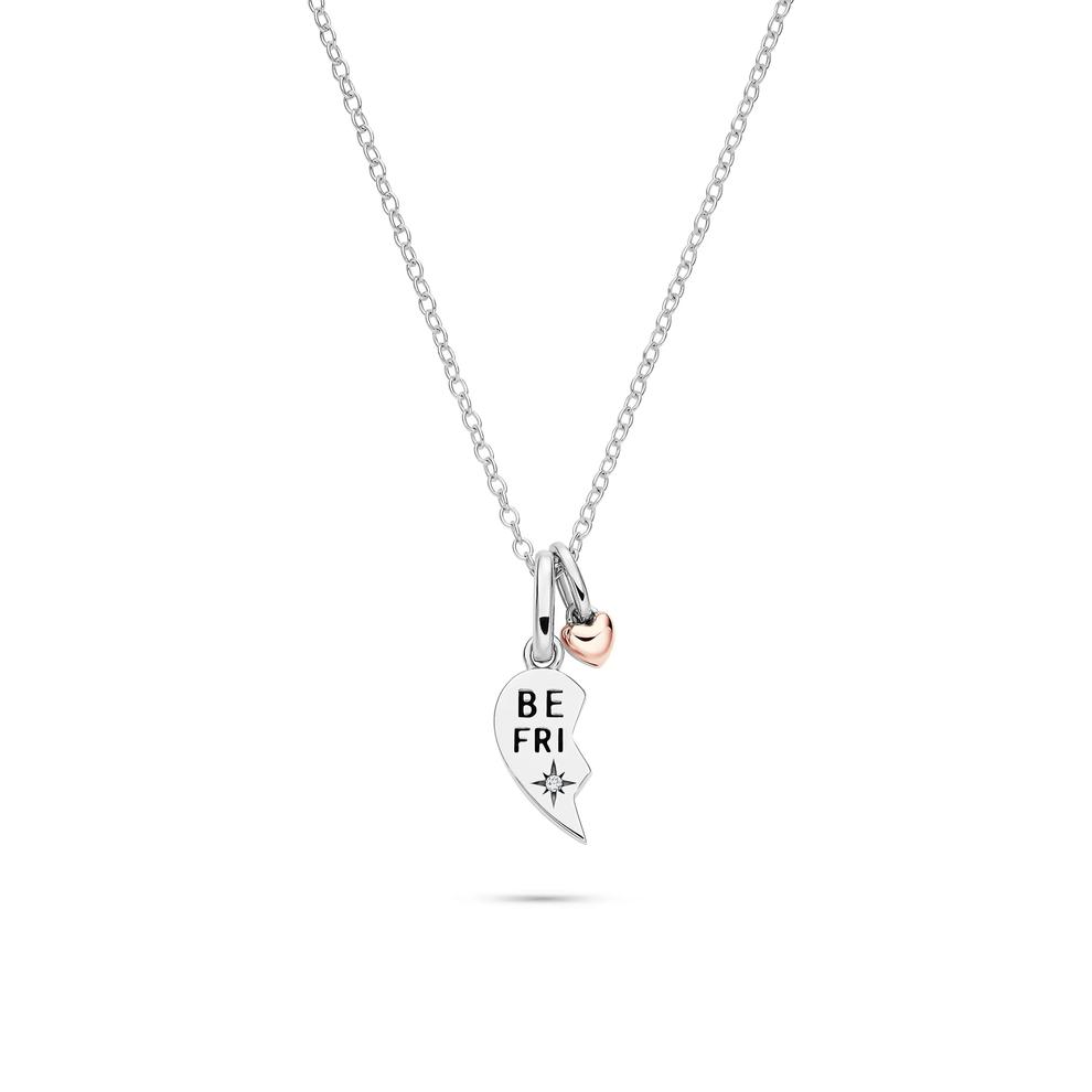 Lab Grown Diamond Accent Best Friend "BE FRI" Half Heart Pendant in Sterling Silver &amp; 10K Rose Gold – Image 1 of 5
