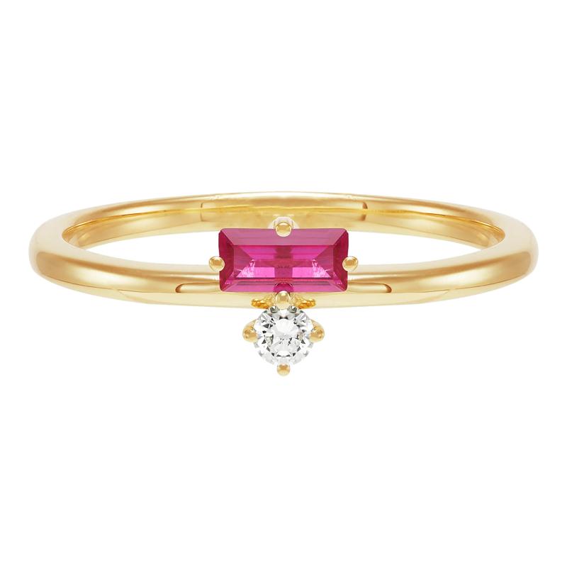 Lab Grown Diamond Accent and Lab-Created Ruby Ring in 10K Yellow Gold – Image 1 of 3