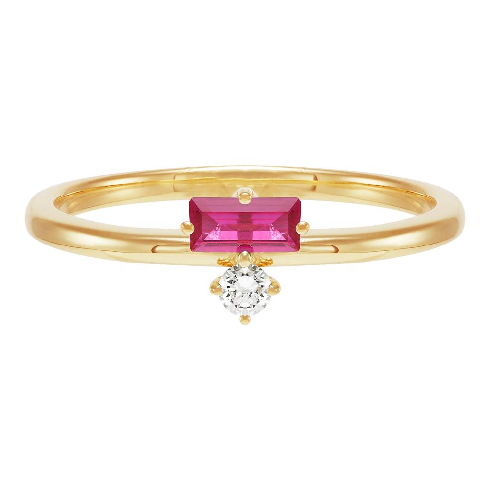 Lab Grown Diamond Accent and Lab-Created Ruby Ring in 10K Yellow Gold – Image 1 of 3