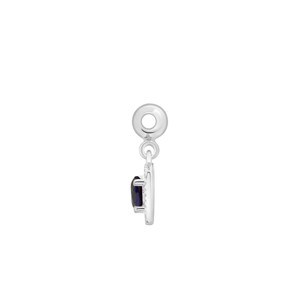 Lab-Created Blue Sapphire Medallion Birthstone Bead Charm in Sterling Silver – Image 2 of 3