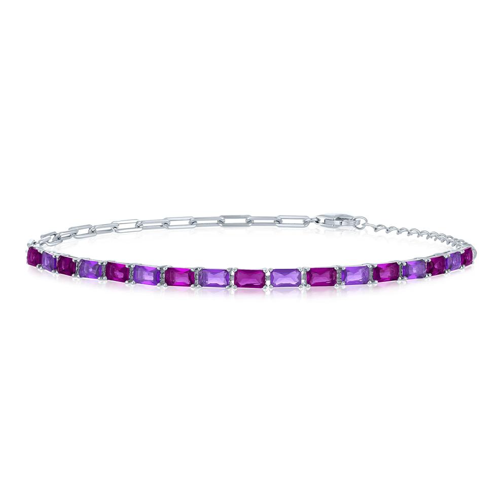 Mixed Amethyst Paperclip Chain Tennis Bracelet in Sterling Silver – Image 1 of 3