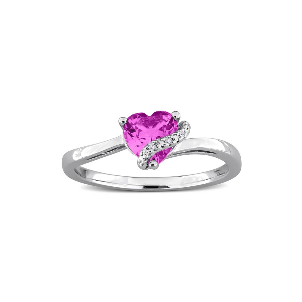 Heart-Shaped Lab-Created Pink Sapphire and Diamond Accent Ring in Sterling Silver – Image 1 of 4