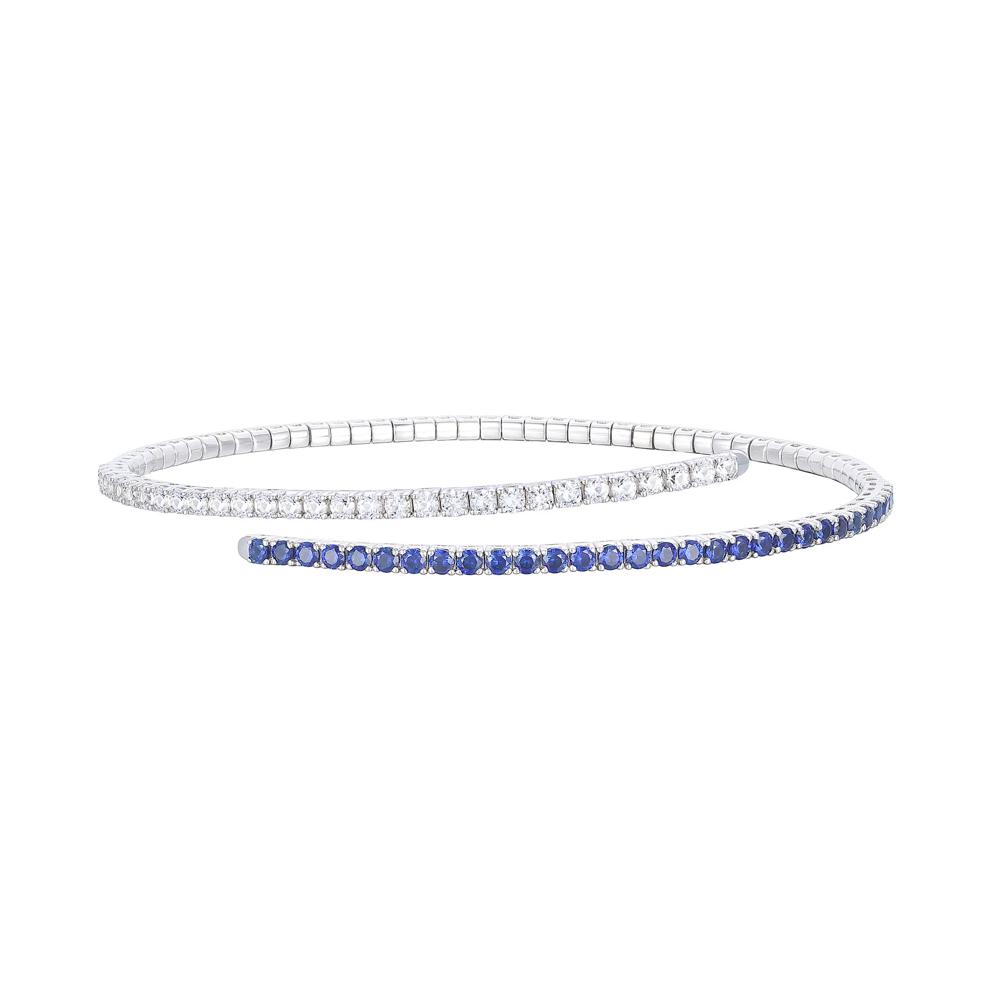 Lab-Created Blue Sapphire and Lab-Created White Sapphire Flexible Bangle in Sterling Silver – Image 1 of 1