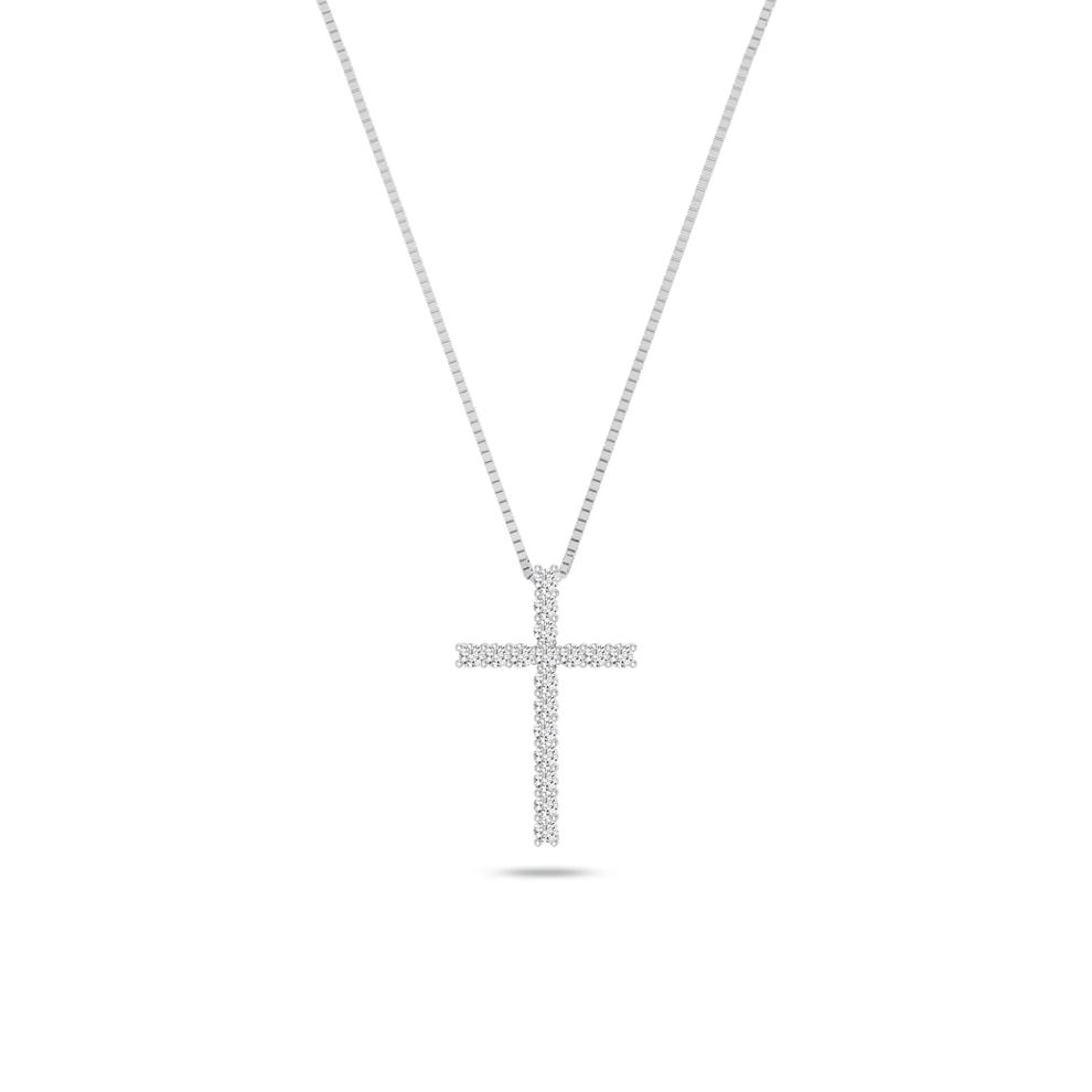 Lab Grown Diamond Cross Necklace in 10K White Gold (1 ct. tw.) – Image 1 of 4