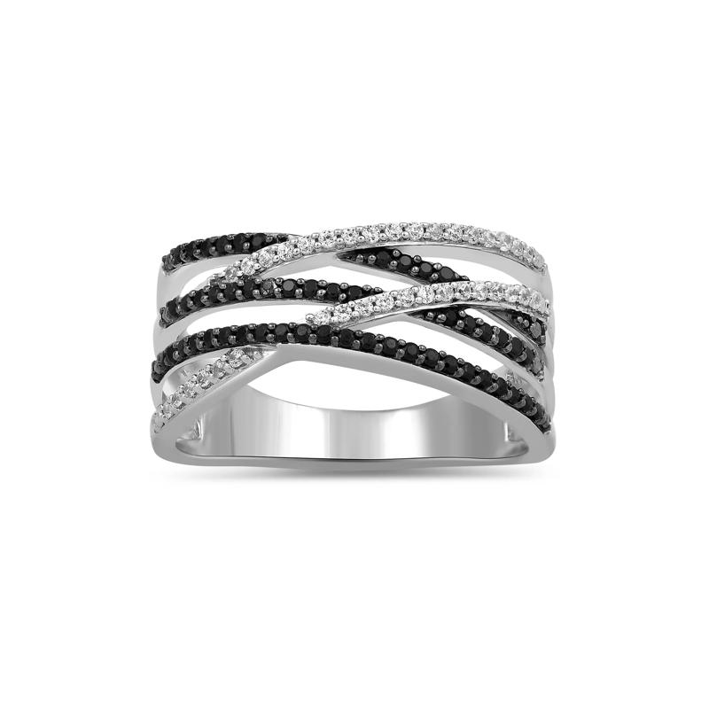 Black and White Crossover Band in Sterling Silver &#40;1/3 ct. tw.&#41; – Image 4 of 5