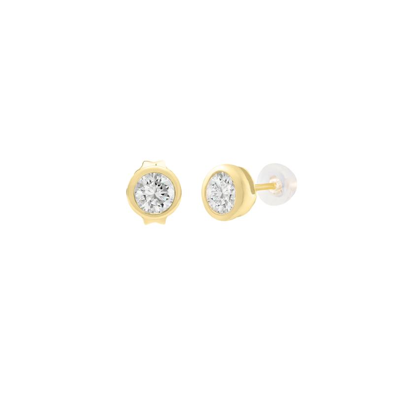 Children&rsquo;s Cubic Zirconia Stud Earrings in 14K Yellow Gold, 5MM – Image 2 of 2