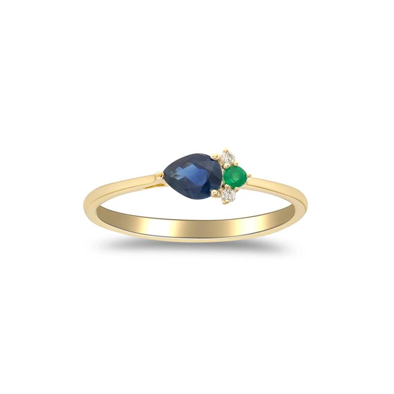 Blue Sapphire, Emerald and Diamond Ring in 10K Yellow Gold &#40;1/7 ct. tw.&#41; – Image 1 of 5