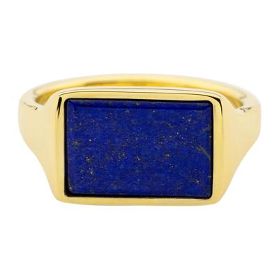 Rectangle Signet Ring with Lapis Inlay in 14K Yellow Gold