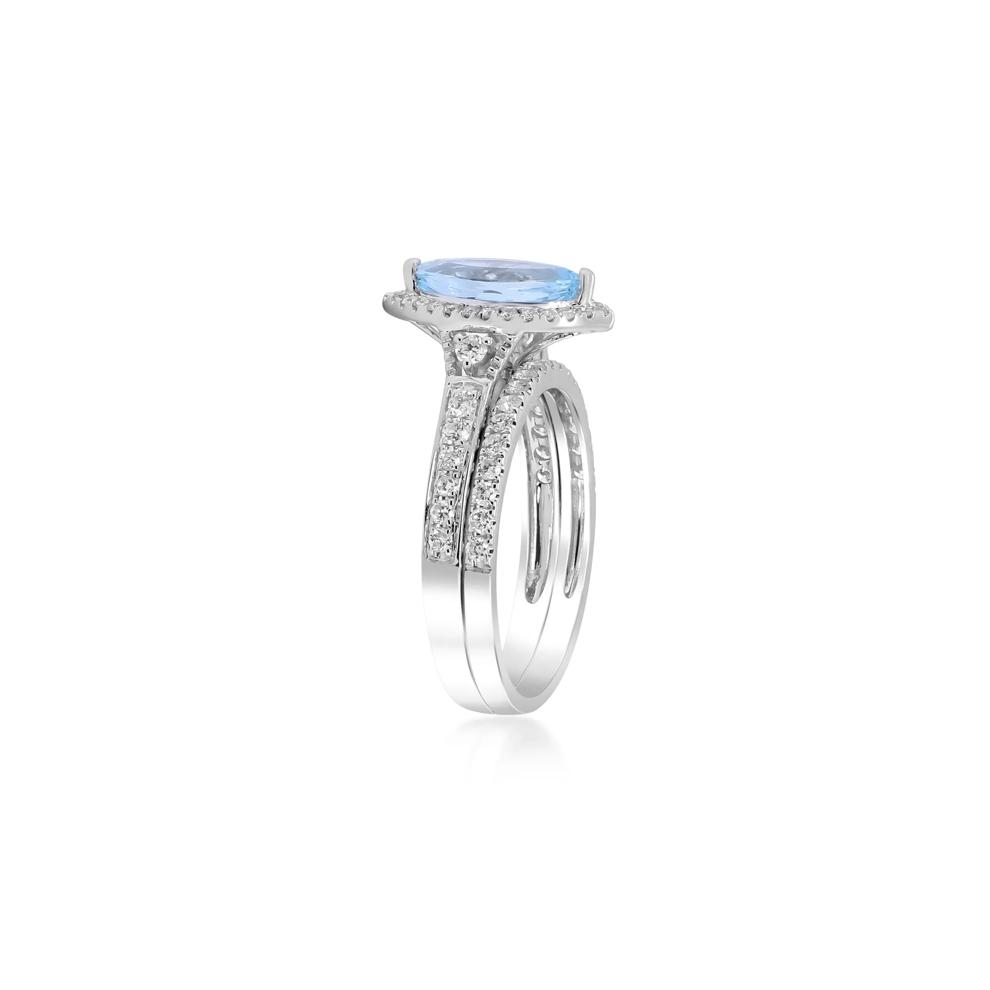 Marquise-Cut Aquamarine and Diamond Ring in 14K White Gold (1/2 ct. tw.) – Image 2 of 4