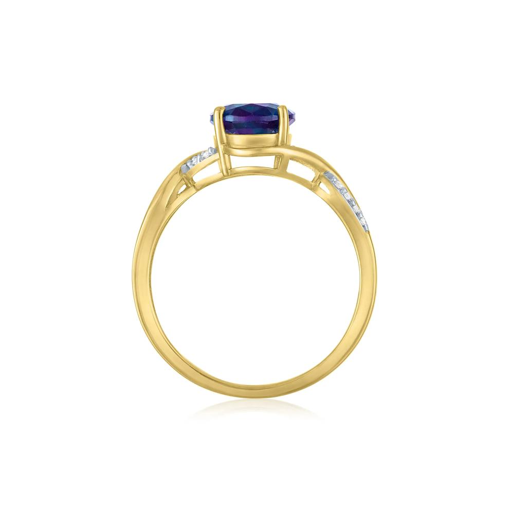 Lab-Created Alexandrite and Diamond Accent Twist Shank Ring in 10K Yellow Gold – Image 2 of 3