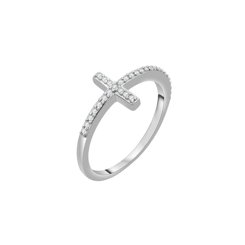 Diamond Cross Ring in Sterling Silver &#40;1/8 ct. tw.&#41; – Image 4 of 5