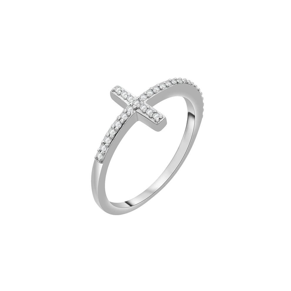 Diamond Cross Ring in Sterling Silver (1/8 ct. tw.) – Image 4 of 5