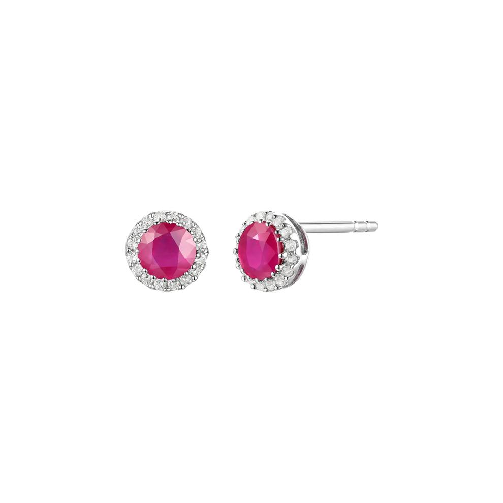 Diamond &amp; Ruby Stud Earrings in 14K White Gold – Image 1 of 1