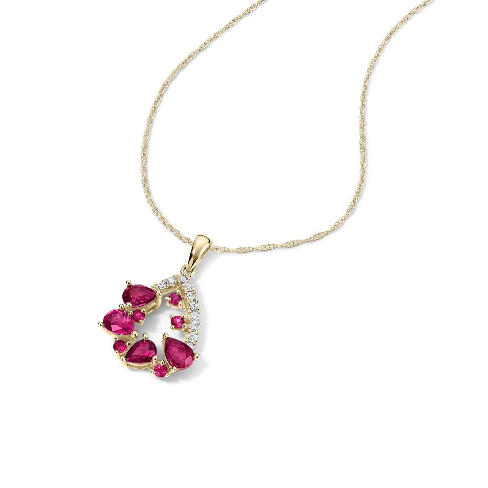Ruby &amp; Diamond Open Drop Pendant Necklace in 14K Yellow Gold (1/10 ct. tw.) – Image 4 of 4