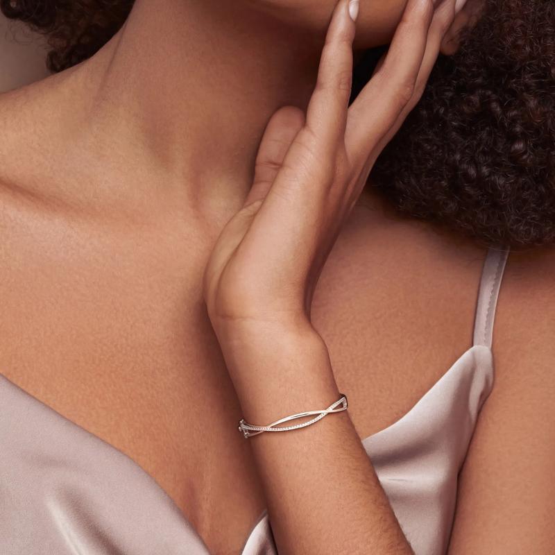 Lab-Created Moissanite Bangle Bracelet in Sterling Silver – Image 4 of 6