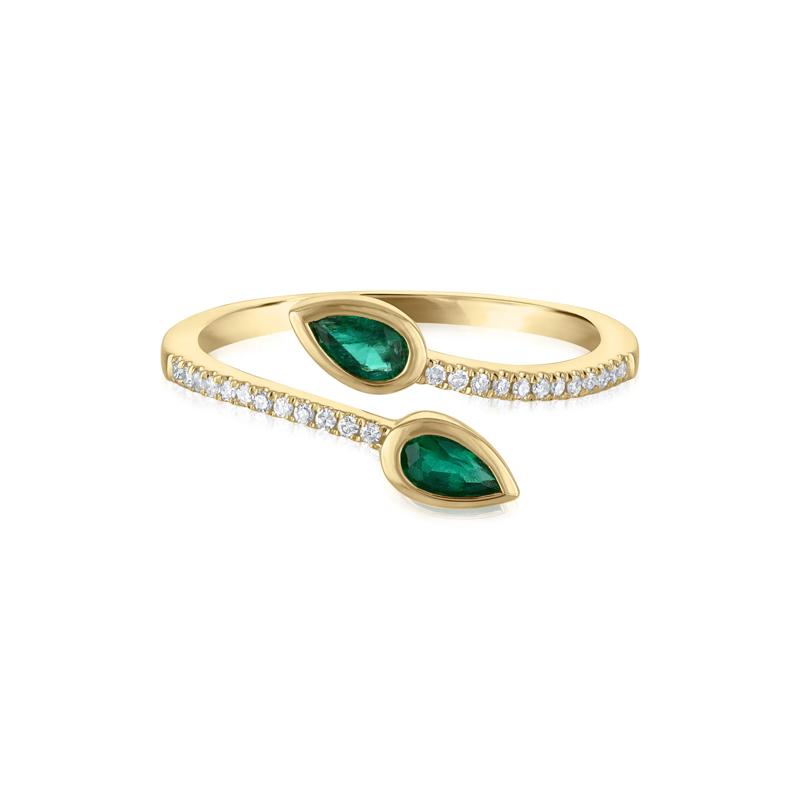 Diamond and Emerald Wrap Ring in 10K Yellow Gold &#40;1/10 ct. tw.&#41; – Image 1 of 3