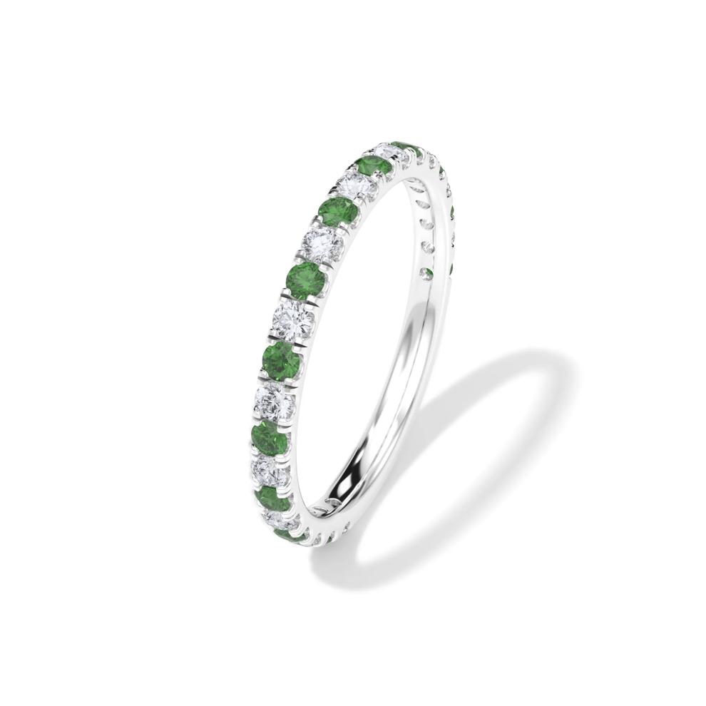 Lab Grown Diamond &amp; Lab-Created Emerald Anniversary Band in 14K White Gold (1/3 ct. tw.) – Image 4 of 4
