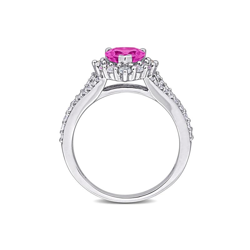 Lab-Created Pink Sapphire Heart Ring in Sterling Silver – Image 2 of 5