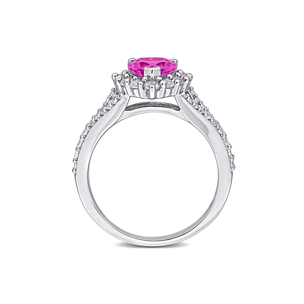 Lab-Created Pink Sapphire Heart Ring in Sterling Silver – Image 2 of 5