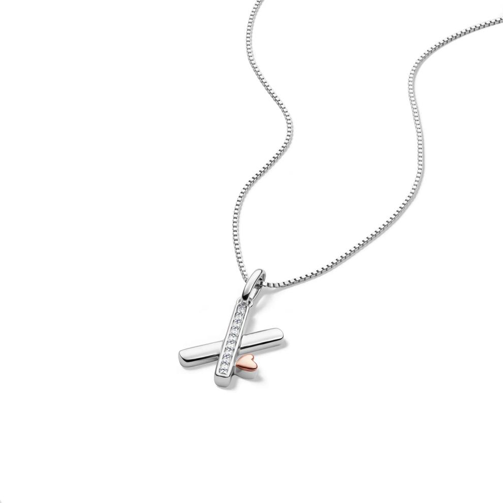 Diamond Accent Initial X Pendant in Sterling Silver and 14K Rose Gold – Image 4 of 5
