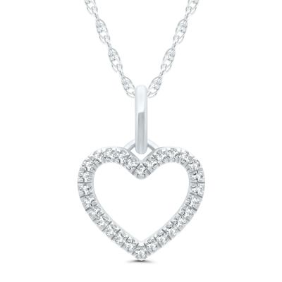 Round Diamond Heart Pendant Necklace in 10K White Gold (1/10 ct. tw.)