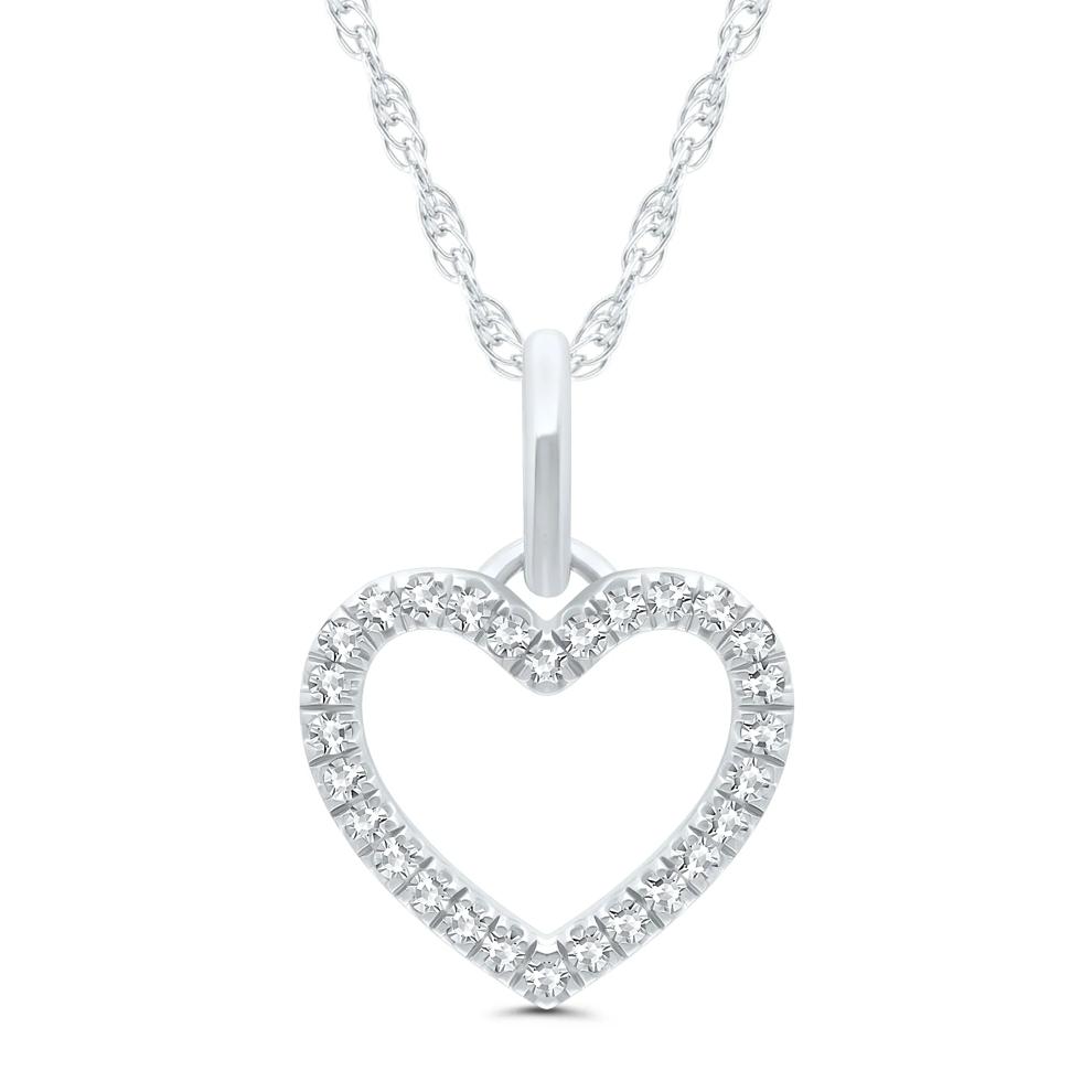 Round Diamond Heart Pendant Necklace in 10K White Gold (1/10 ct. tw.) – Image 1 of 3