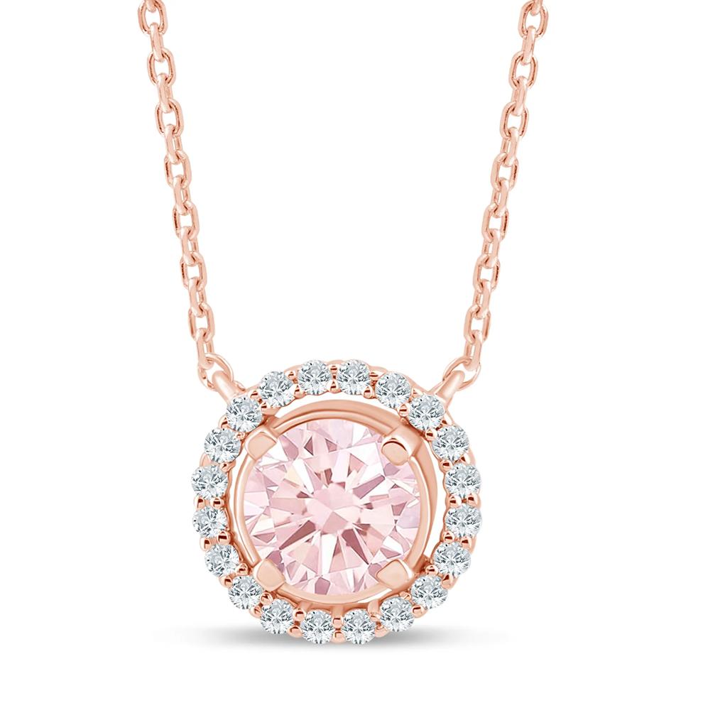 Lab Grown Pink and White Diamond Halo Pendant in 14K Rose Gold (1 1/7 ct. tw.) – Image 1 of 3