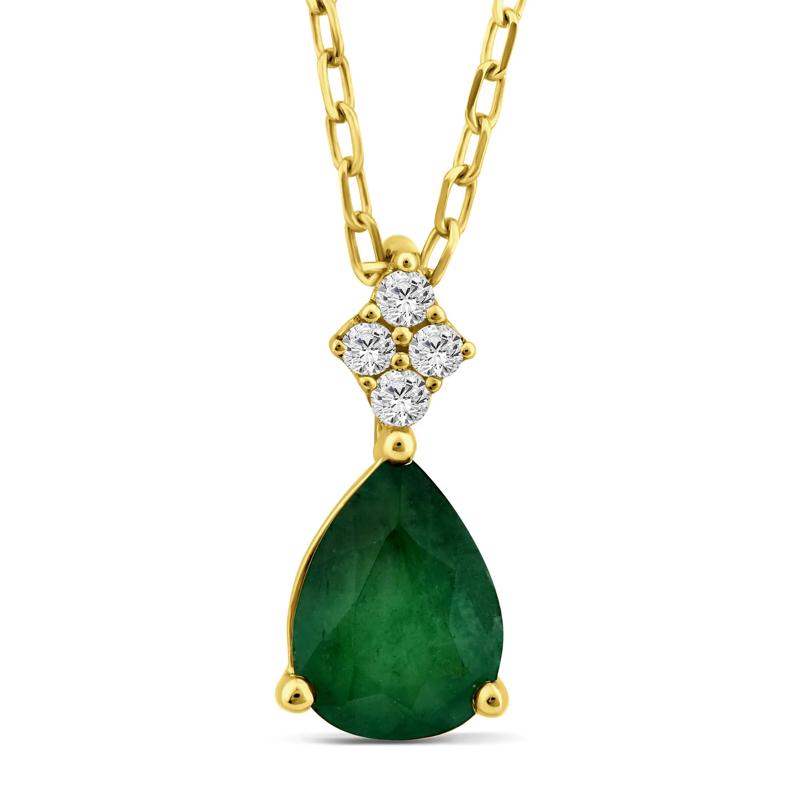 Emerald and Diamond Accent Drop Pendant in 10K Yellow Gold – Image 1 of 2