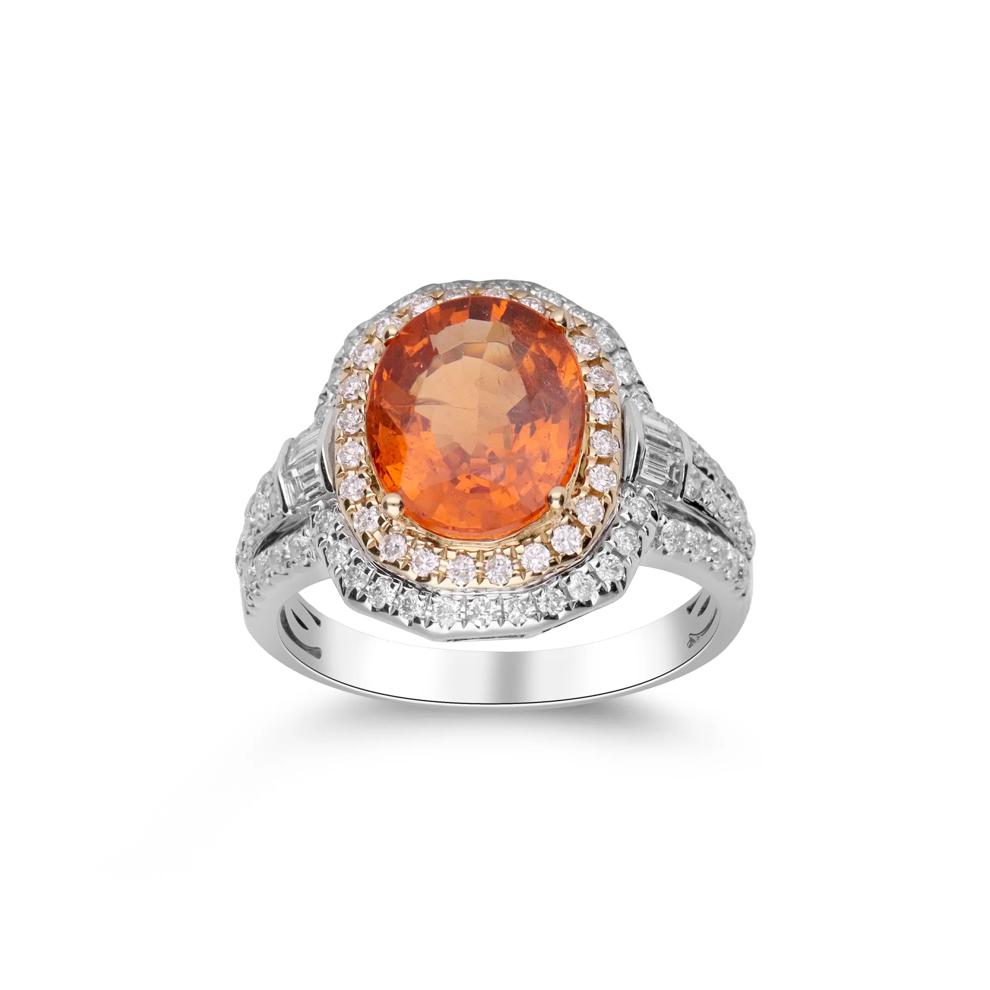 Orange Spessartite &amp; Diamond Double Halo Ring in 14K Yellow &amp; White Gold (3/4 ct. tw.) – Image 5 of 5