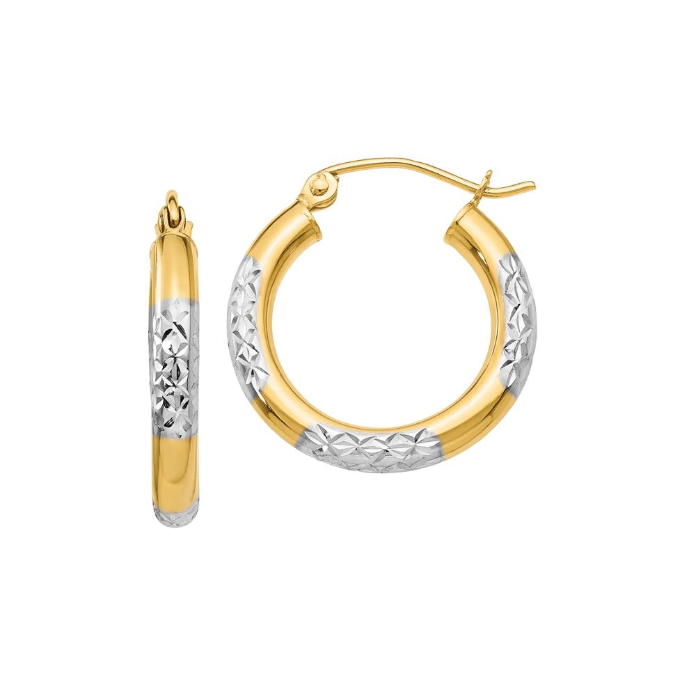 Diamond-Cut Hoop Earrings with White Rhodium Details in 14K Yellow Gold – Image 1 of 1