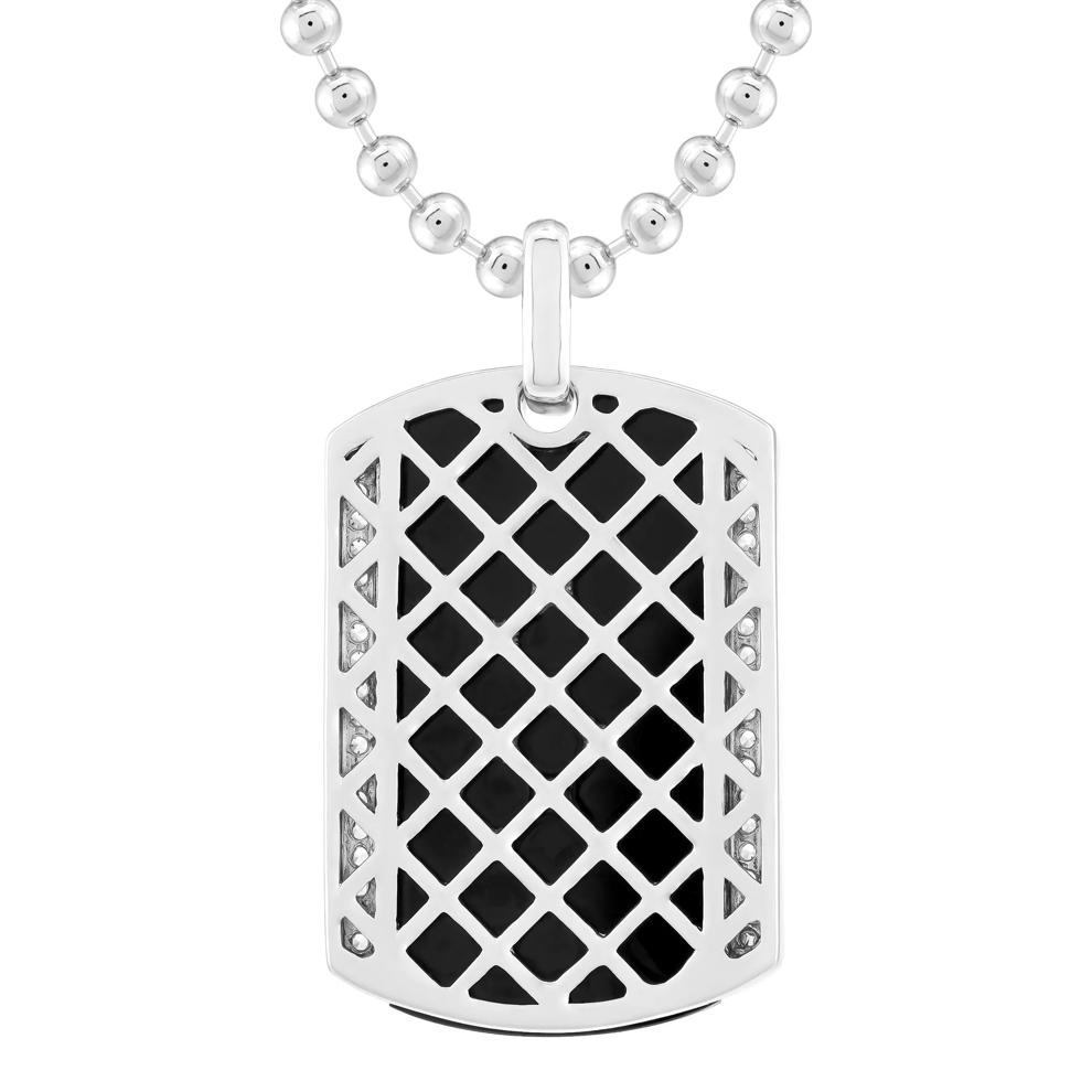 Men's Black Onyx and Lab-Created White Sapphire Fleur-de-Lis Dog Tag Pendant – Image 3 of 4
