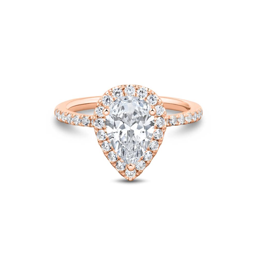 Lab Grown Diamond Pear-Shaped Halo Engagement Ring in 14K Rose Gold (2 ct. tw.) – Image 1 of 3