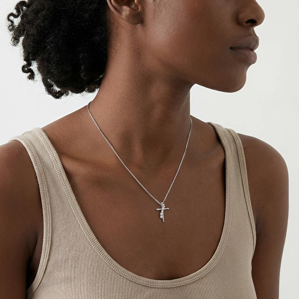 Journey Diamond Cross Pendant in Sterling Silver (1/5 ct. tw.) – Image 3 of 3