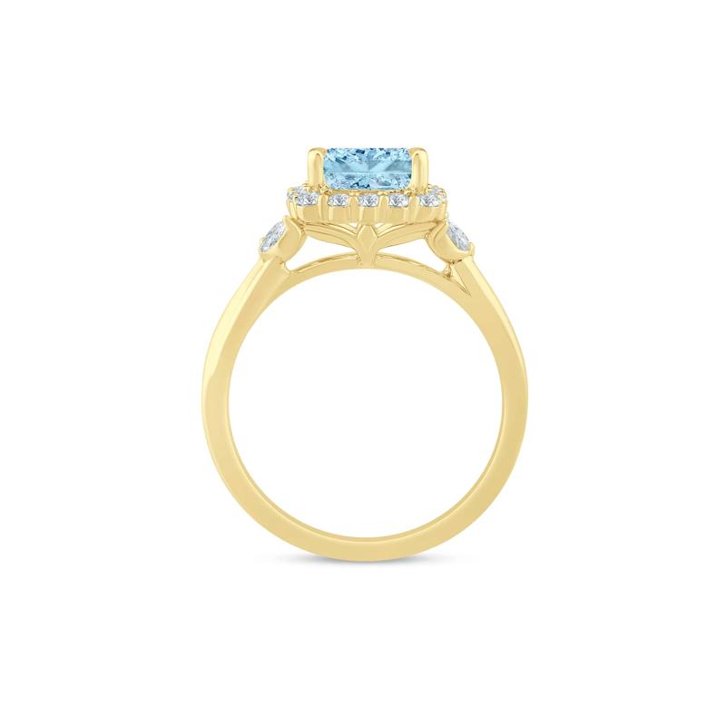 Lab Grown Blue Diamond Halo Engagement Ring in 14K Yellow Gold &#40;1 7/8 ct. tw.&#41; – Image 2 of 3